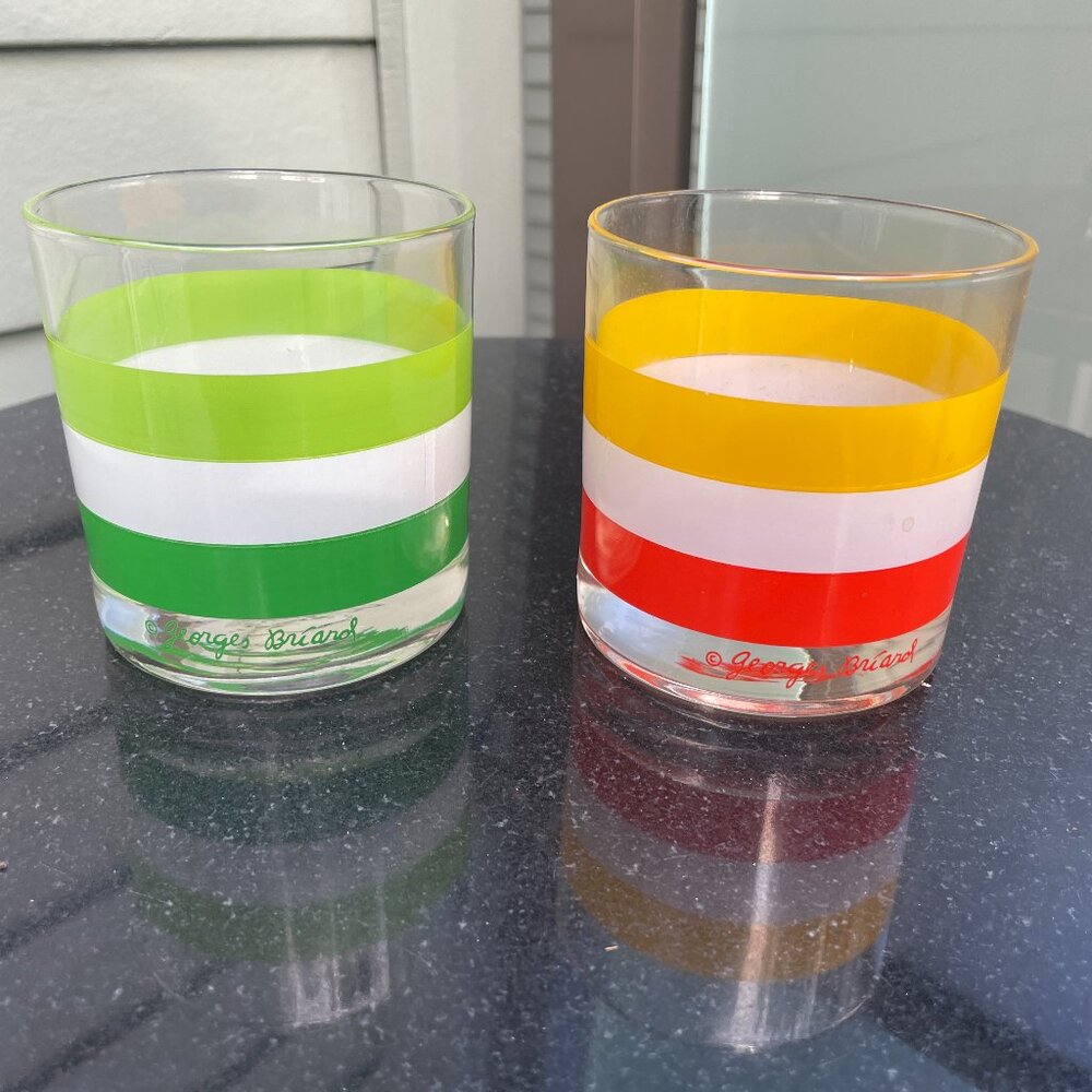 Vintage 3.25" Georges Briard Striped Glasses Mid-Century Modern Set of 2